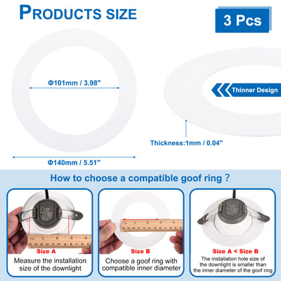 Harfington 3.98" ID 5.51" AD Bummelringe für Deckenleuchte 3 Packung Glanz Weiß Scheinwerfer Ring Beleuchtung für Decke Wand Einbaudose Deckenlampen