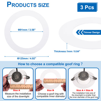 Harfington 3.58" ID 4.92" AD Bummelringe für Deckenleuchte 3 Packung Glanz Weiß Scheinwerfer Ring Beleuchtung für Decke Wand Einbaudose Deckenlampen