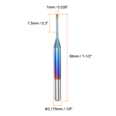 Harfington 10Stk Ende Fräsen CNC Fräser Bits 1/8" Schaft 1mm Blau Beschichtet Wolfram Karbid Fräsmaschine für PCB Acryl Holz Aluminum Metall