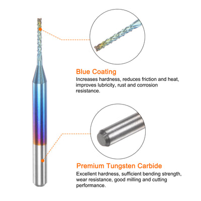 Harfington 10Stk Ende Fräsen CNC Fräser Bits 1/8" Schaft 1mm Blau Beschichtet Wolfram Karbid Fräsmaschine für PCB Acryl Holz Aluminum Metall