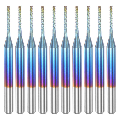 Harfington 10Stk Ende Fräsen CNC Fräser Bits 1/8" Schaft 1mm Blau Beschichtet Wolfram Karbid Fräsmaschine für PCB Acryl Holz Aluminum Metall