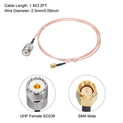 Harfington RG316 Coaxial Cables SMA Male to UHF Female with Adapter Low Loss RF Coaxial Cable 3.2FT Orange 1Pcs