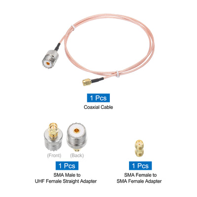 Harfington RG316 Coaxial Cables SMA Male to UHF Female with Adapter Low Loss RF Coaxial Cable 3.2FT Orange 1Pcs