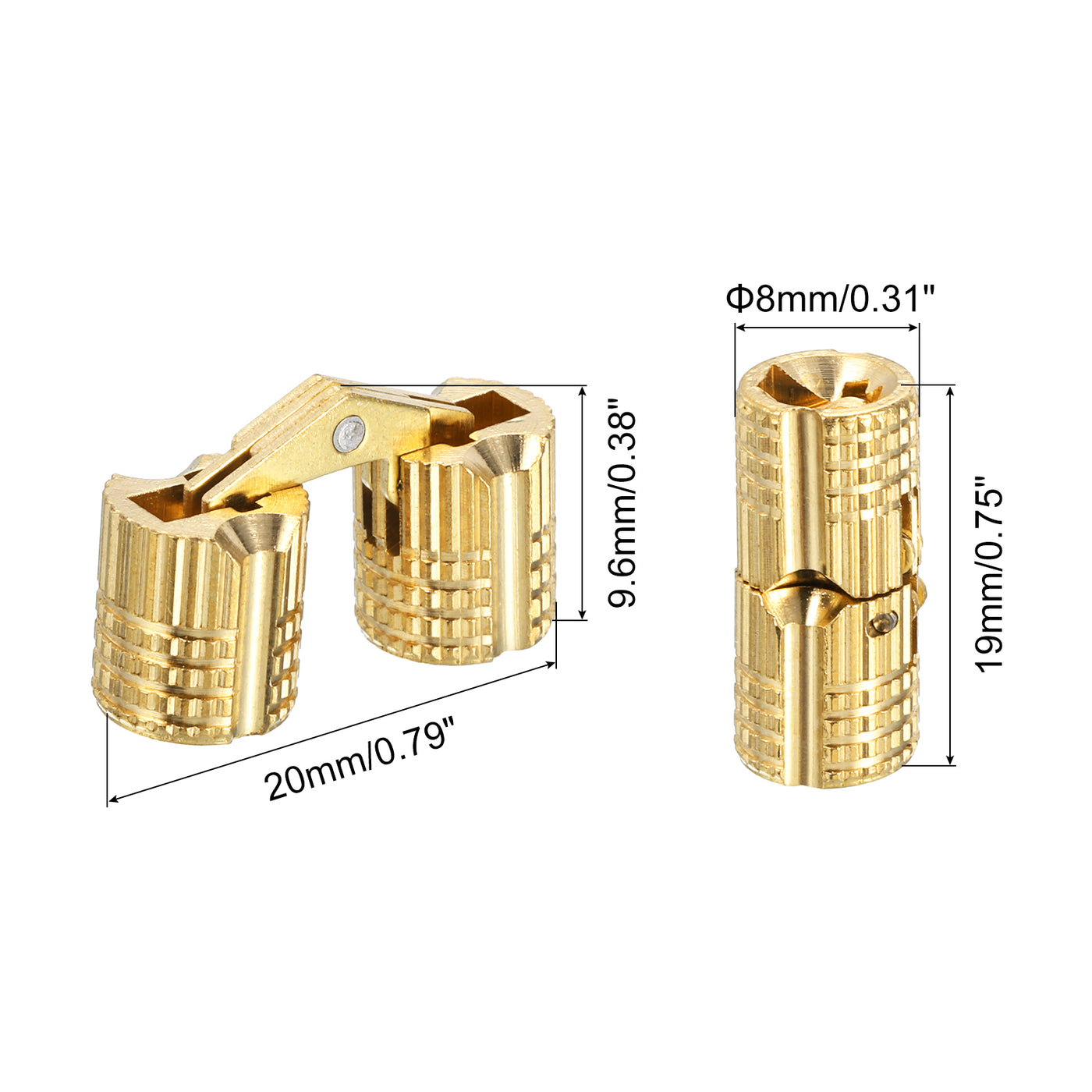 uxcell Uxcell 2Pcs 8mm Brass Barrel Hinges Invisible Hidden Concealed Furniture Hinges, Gold