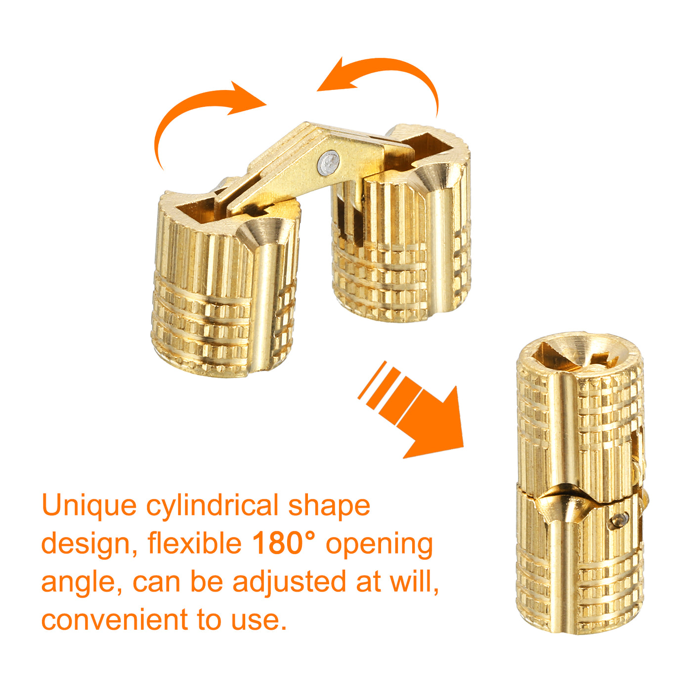 uxcell Uxcell 2Pcs 8mm Brass Barrel Hinges Invisible Hidden Concealed Furniture Hinges, Gold