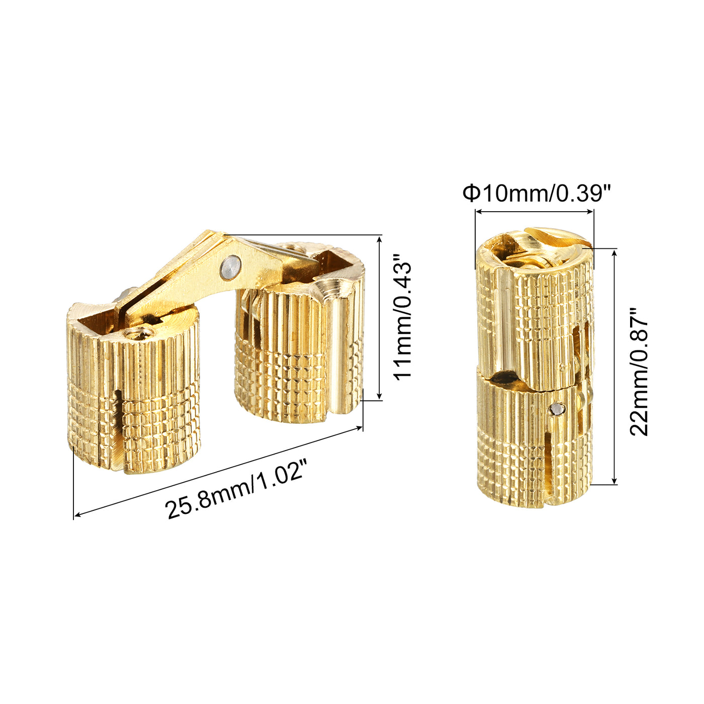 uxcell Uxcell 4Pcs 10mm Brass Barrel Hinges Invisible Hidden Concealed Furniture Hinges, Gold