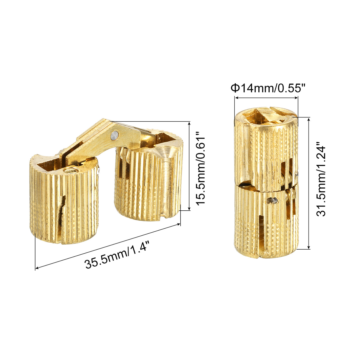 uxcell Uxcell 6Pcs 14mm Brass Barrel Hinges Invisible Hidden Concealed Furniture Hinges, Gold