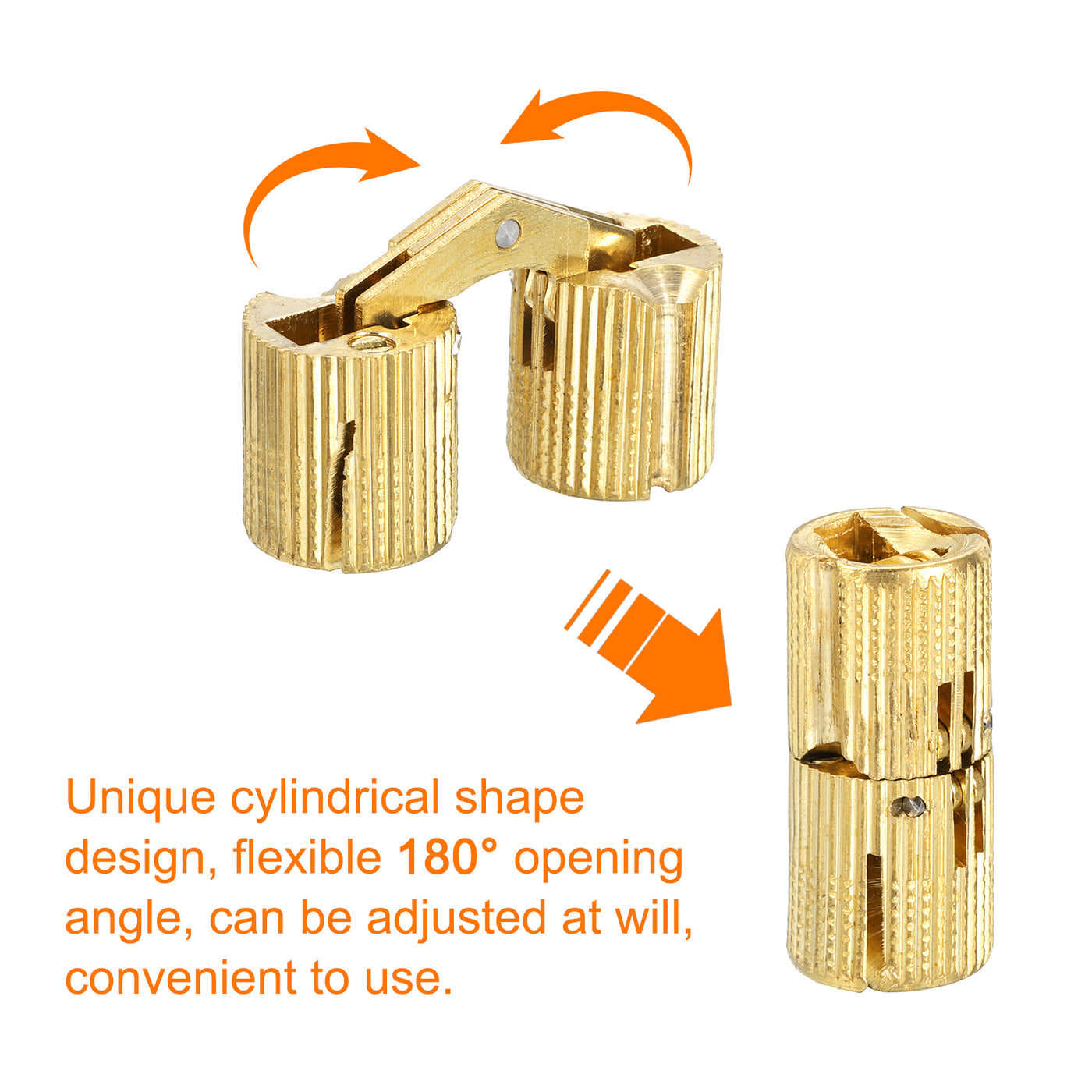 uxcell Uxcell 6Pcs 14mm Brass Barrel Hinges Invisible Hidden Concealed Furniture Hinges, Gold