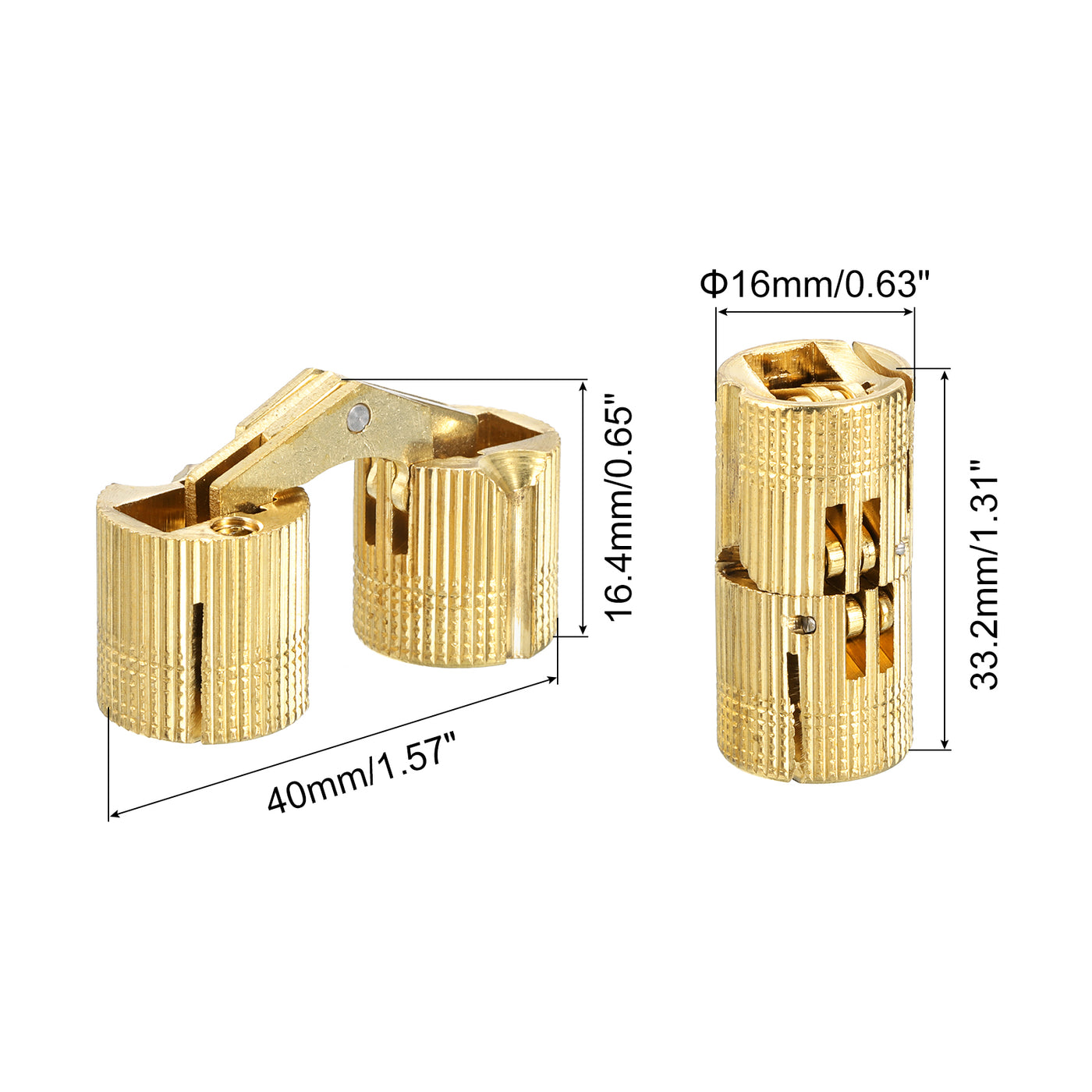 uxcell Uxcell 2Pcs 16mm Brass Barrel Hinges Invisible Hidden Concealed Furniture Hinges, Gold