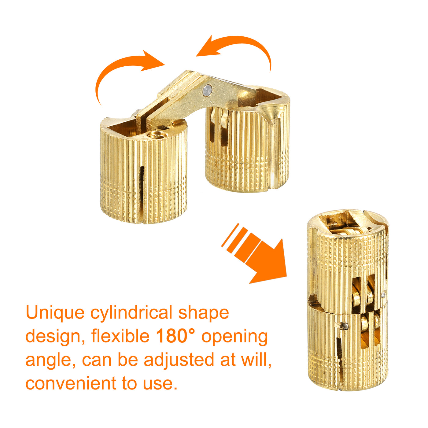 uxcell Uxcell 2Pcs 16mm Brass Barrel Hinges Invisible Hidden Concealed Furniture Hinges, Gold