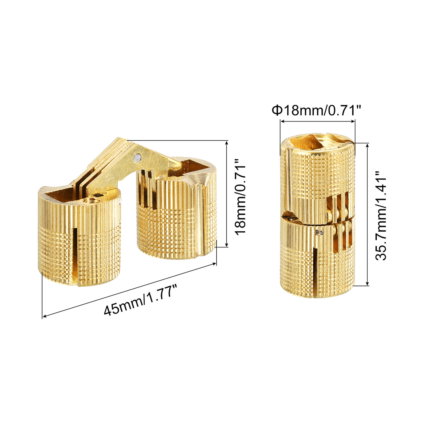 uxcell Uxcell 4Pcs 18mm Brass Barrel Hinges Invisible Hidden Concealed Furniture Hinges, Gold