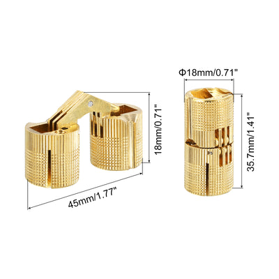 Harfington Uxcell 4Pcs 18mm Brass Barrel Hinges Invisible Hidden Concealed Furniture Hinges, Gold