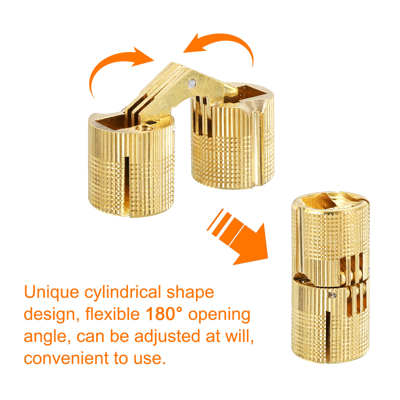 uxcell Uxcell 4Pcs 18mm Brass Barrel Hinges Invisible Hidden Concealed Furniture Hinges, Gold