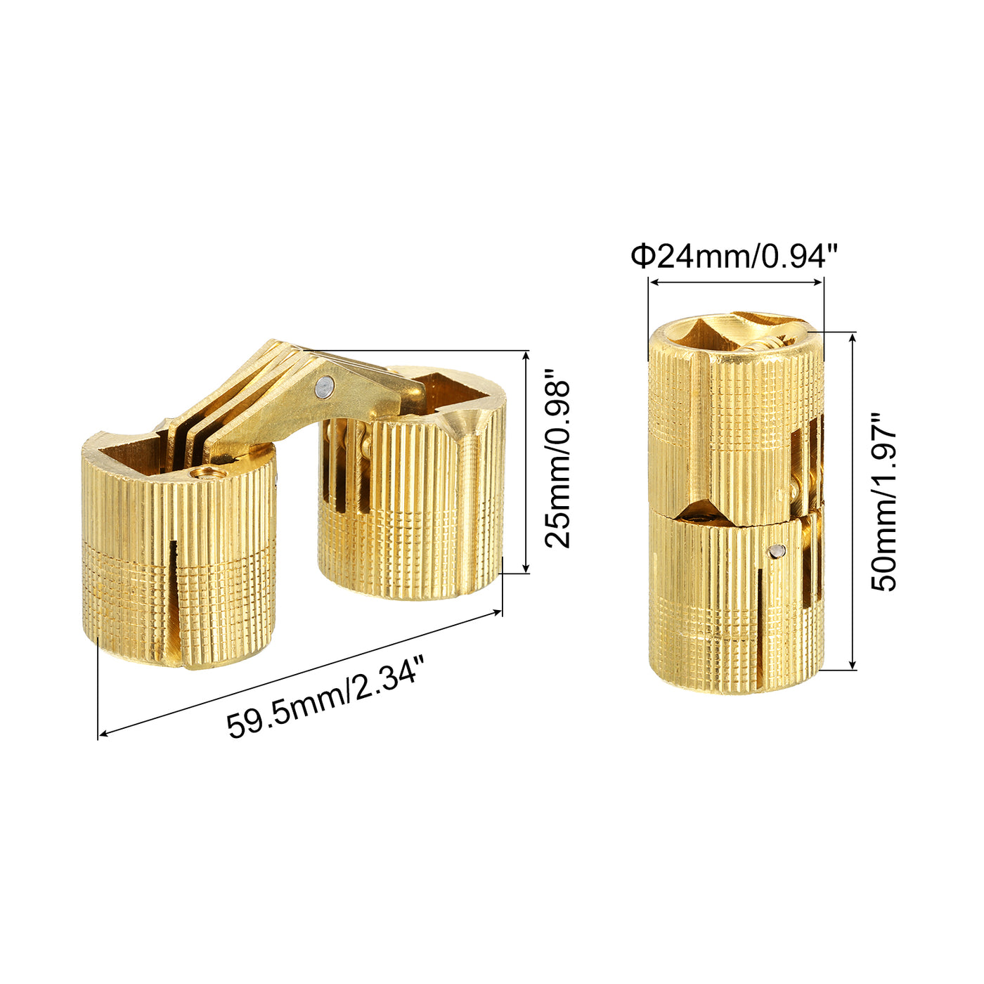 uxcell Uxcell 24mm Brass Barrel Hinges Invisible Hidden Concealed Furniture Hinges, Gold