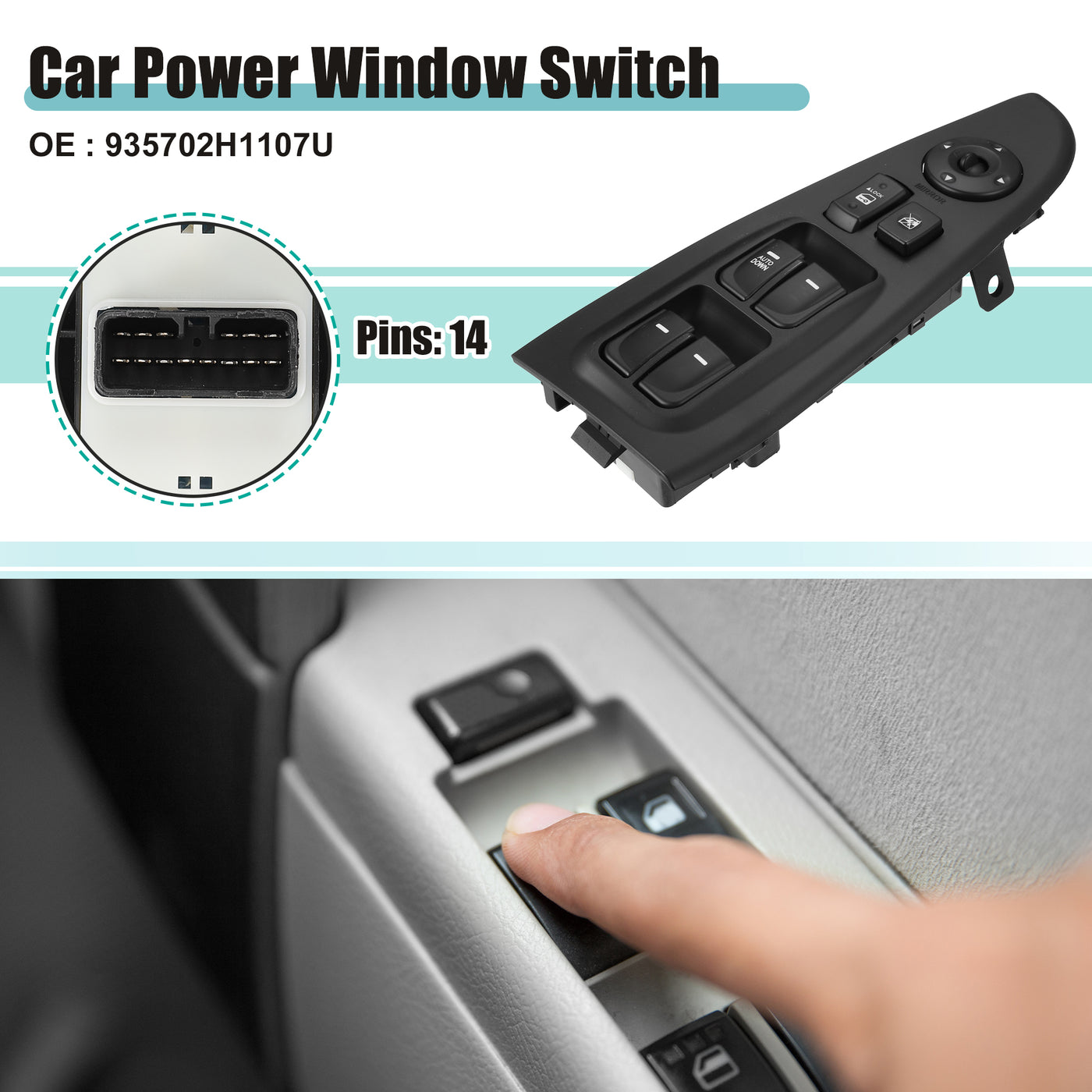 ACROPIX Front Left Driver Side Power Window Switch Fit for Hyundai Elantra 2007-2010 No.935702H1107U - Pack of 1