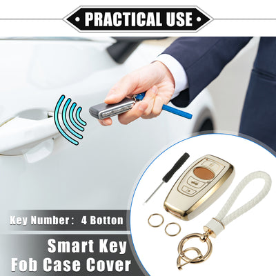 Harfington Key Fob Cover Kit Compatible for Subaru Forester 2016-2018, 4 Button Soft TPU White Remote Keyless Smart Key Fob Case Protection Shell with Keychain