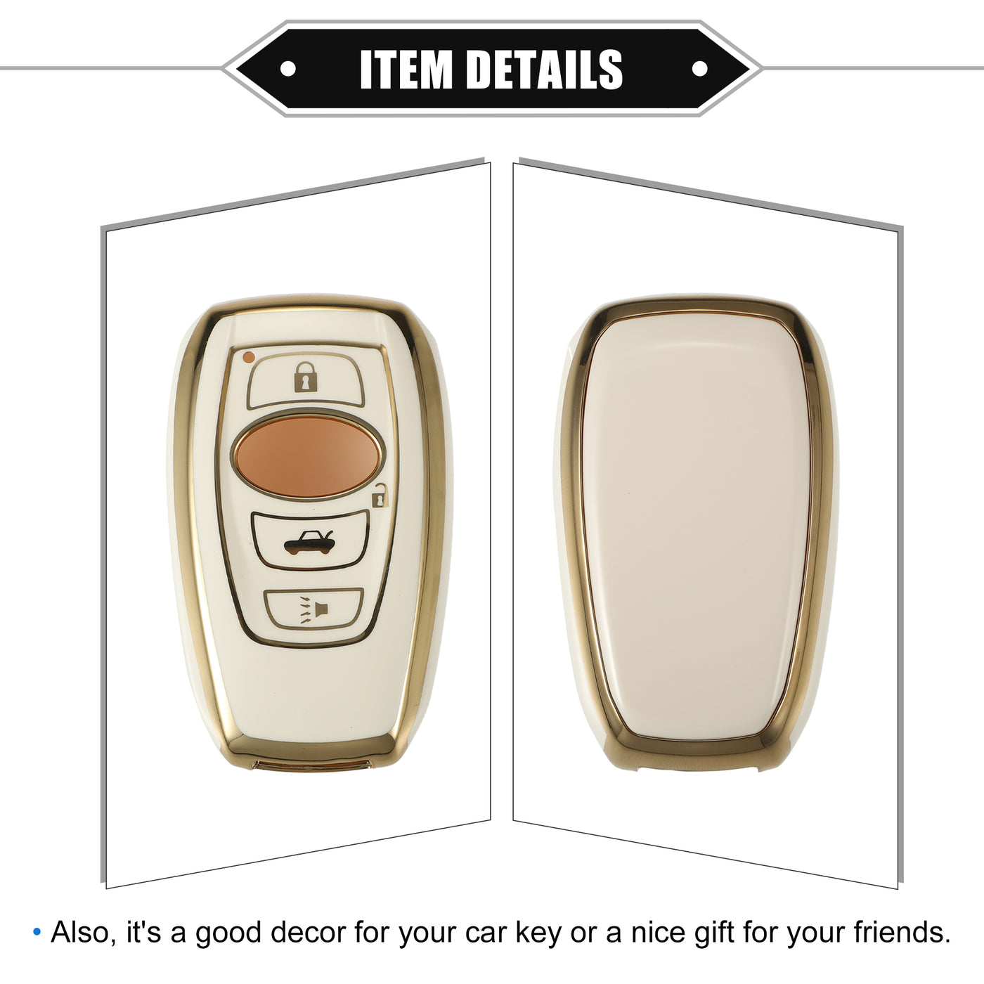 VekAuto Key Fob Cover Kit Compatible for Subaru Forester 2016-2018, 4 Button Soft TPU White Remote Keyless Smart Key Fob Case Protection Shell with Keychain