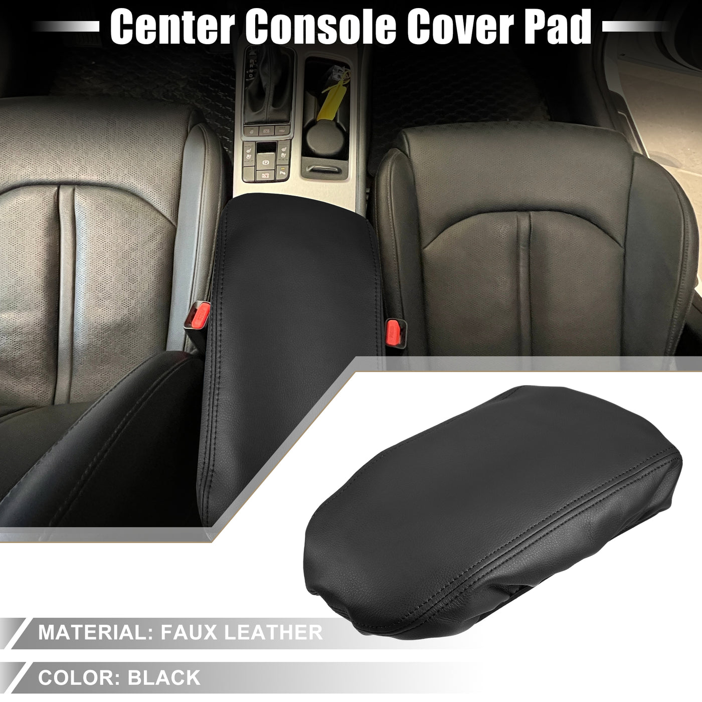 A ABSOPRO Car Seat Armrest Cover Interior Protective Lid Storage Covers Trim for Kia Optima 2016-2020 Faux Leather Black