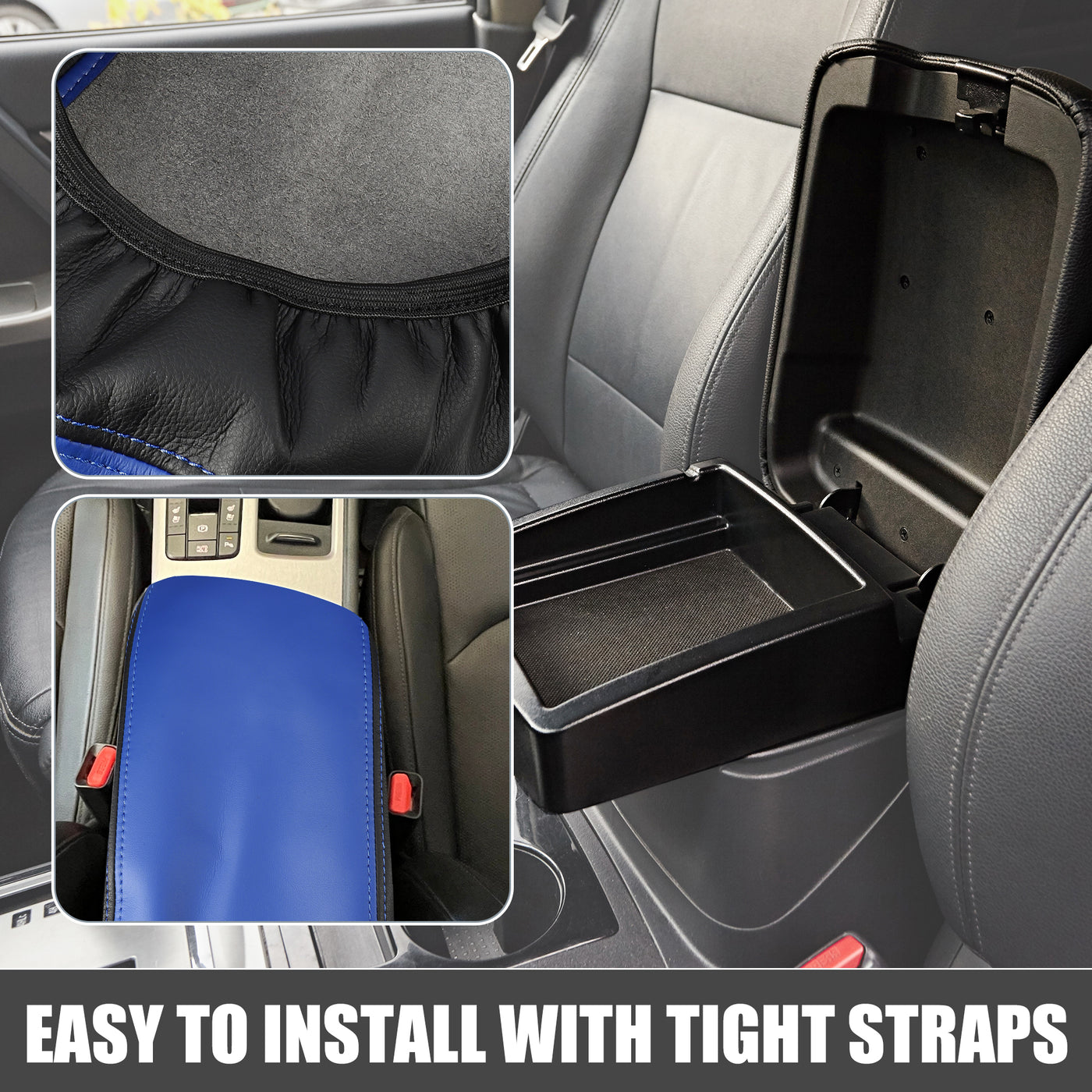 A ABSOPRO Car Seat Armrest Cover Interior Protective Lid Storage Covers Trim for Kia Optima 2016-2020 Faux Leather Black Blue