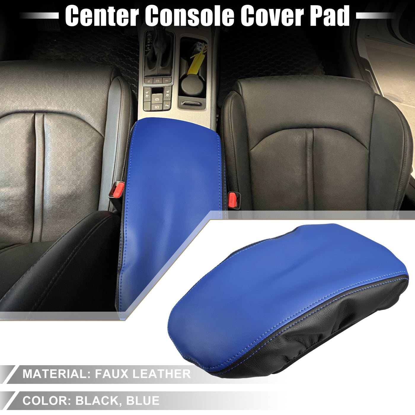 A ABSOPRO Car Seat Armrest Cover Interior Protective Lid Storage Covers Trim for Kia Optima 2016-2020 Faux Leather Black Blue