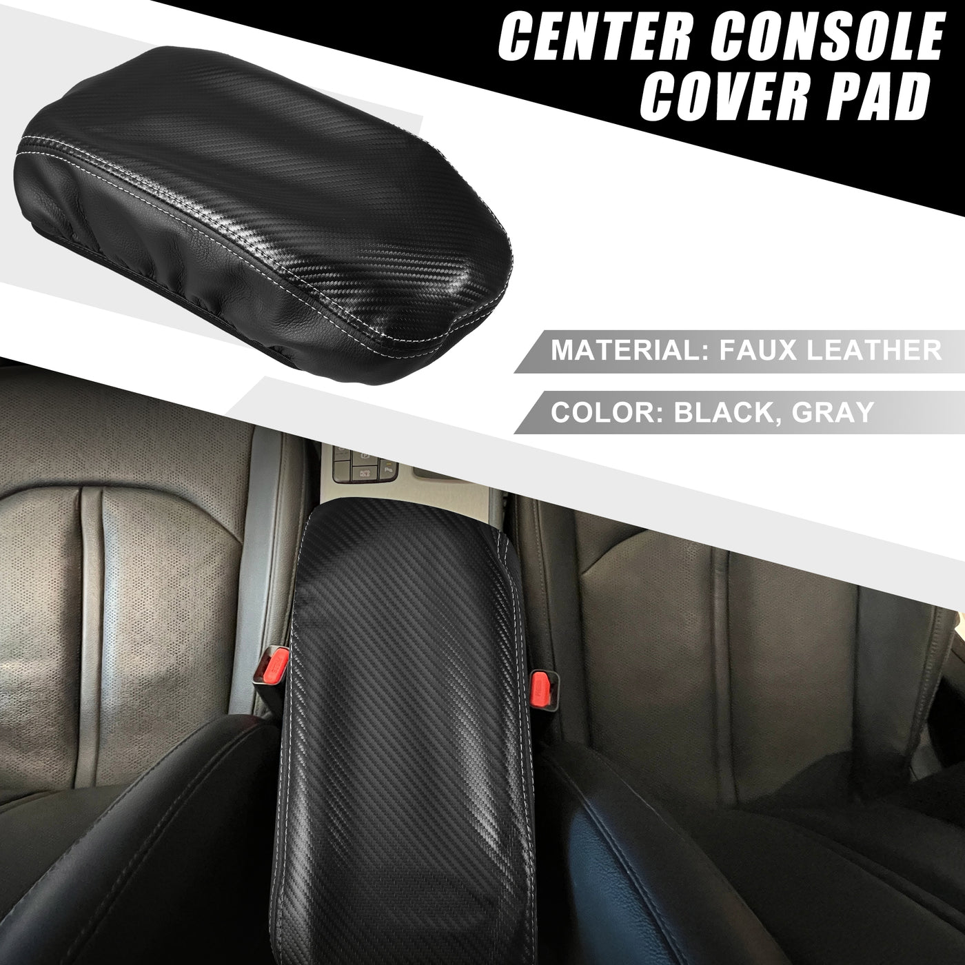 A ABSOPRO Car Seat Armrest Cover Interior Protective Lid Storage Covers Trim for Kia Optima 2016-2020 Faux Leather Carbon Fiber Pattern Black Gray