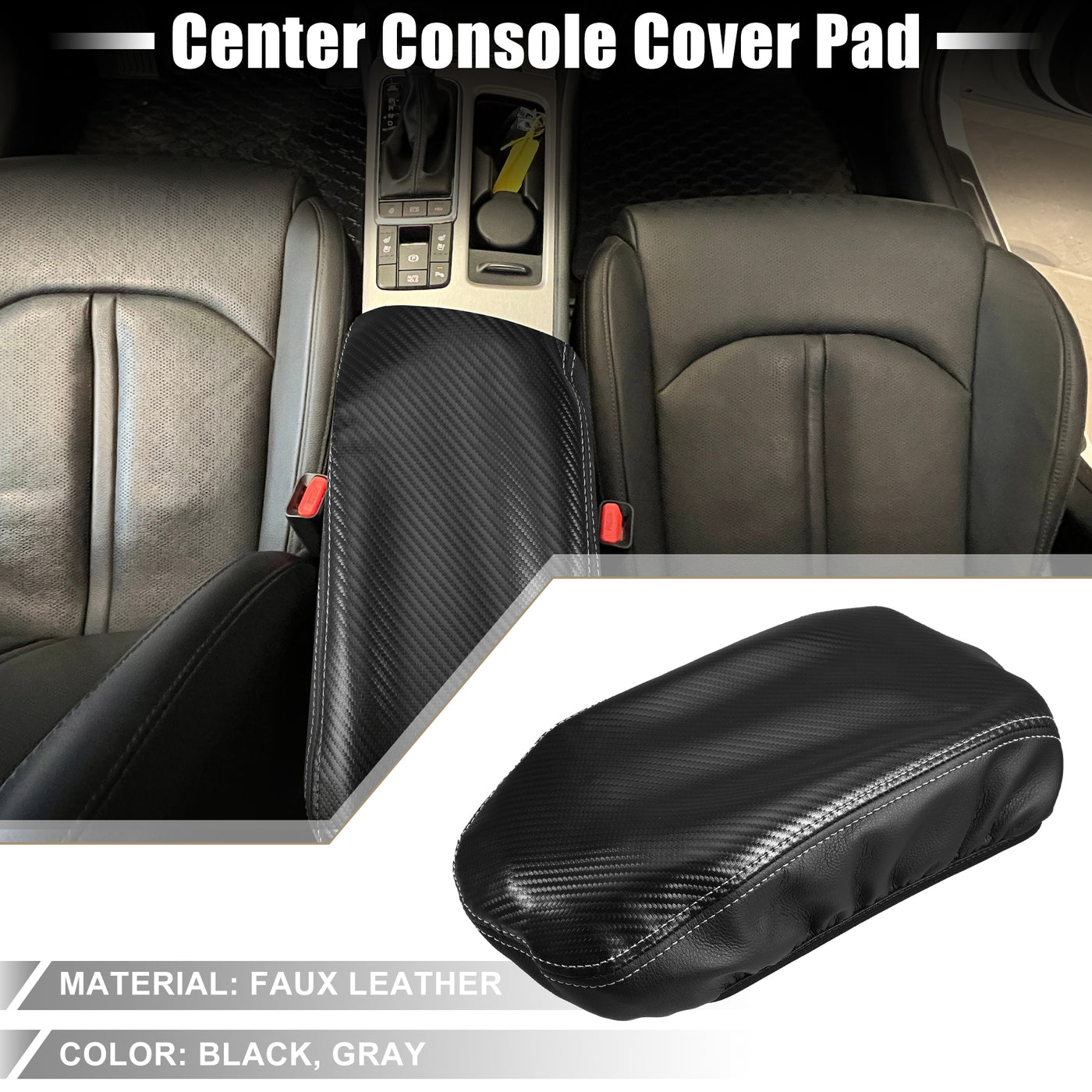 A ABSOPRO Car Seat Armrest Cover Interior Protective Lid Storage Covers Trim for Kia Optima 2016-2020 Faux Leather Carbon Fiber Pattern Black Gray