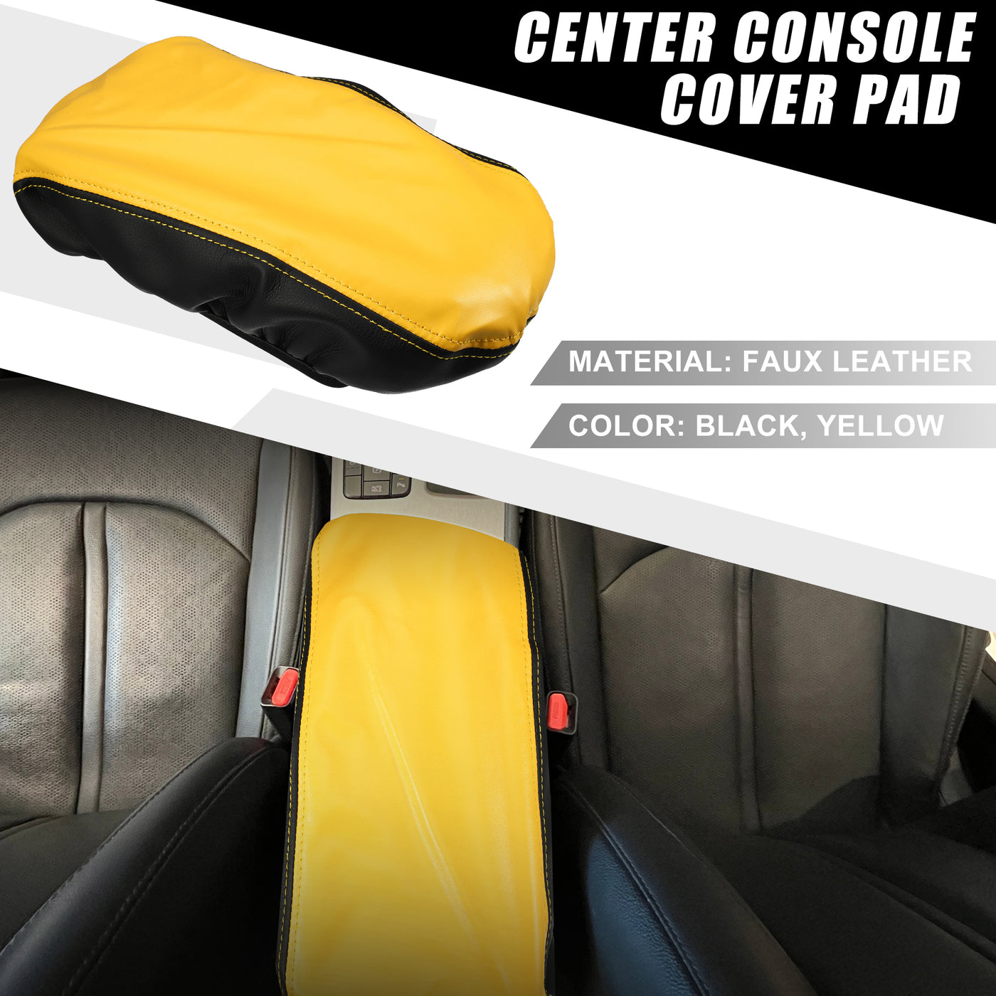 A ABSOPRO Car Seat Armrest Cover Interior Protective Lid Storage Covers Trim for Kia Optima 2016-2020 Faux Leather Black Yellow