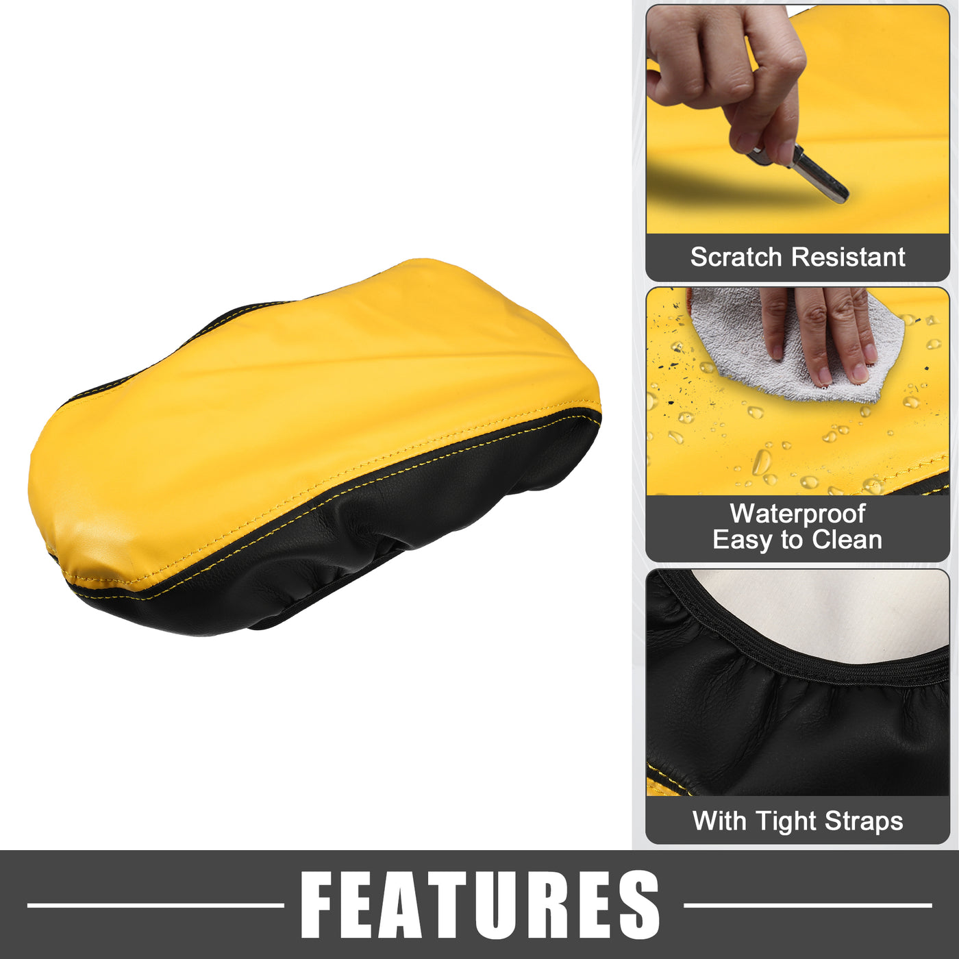 A ABSOPRO Car Seat Armrest Cover Interior Protective Lid Storage Covers Trim for Kia Optima 2016-2020 Faux Leather Black Yellow