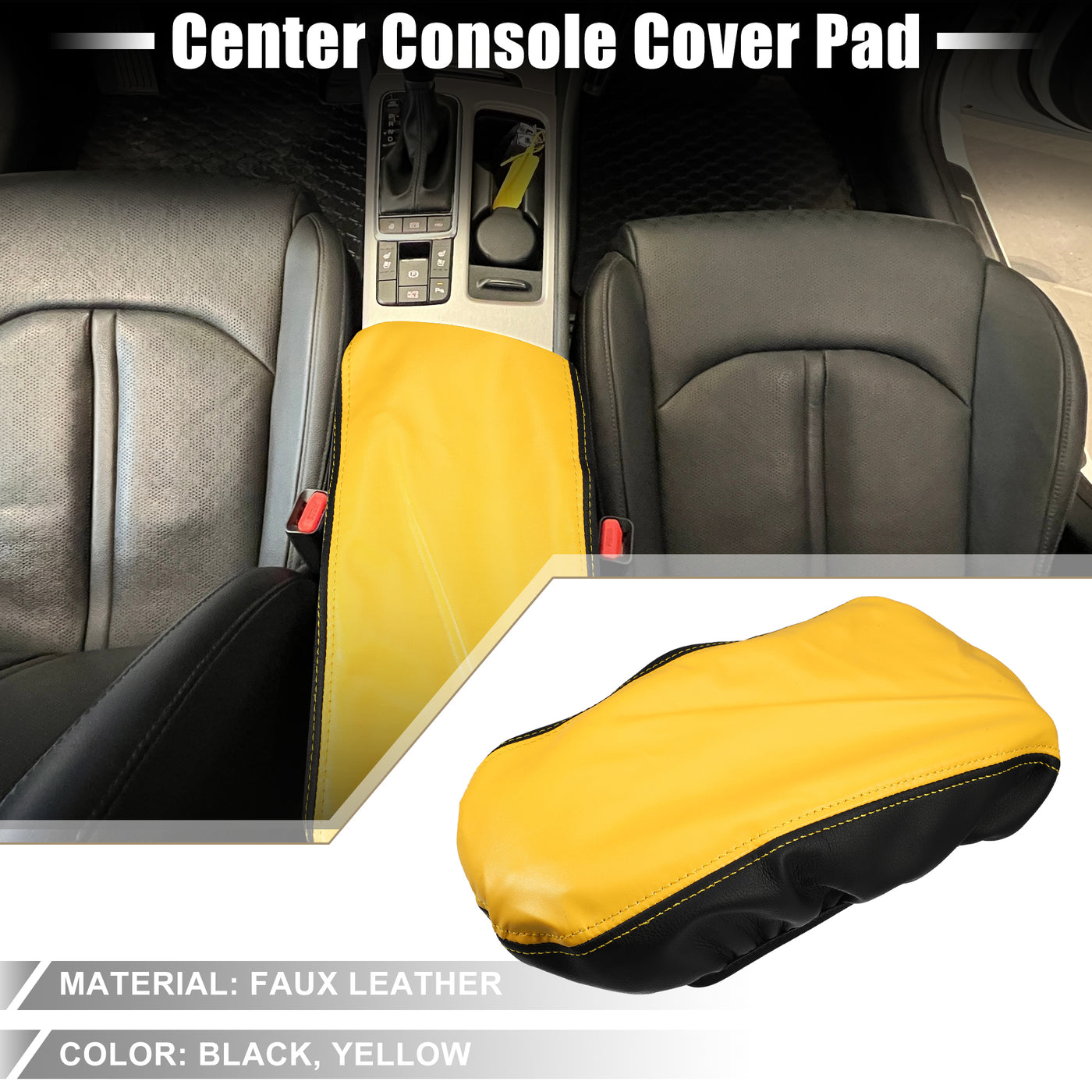 A ABSOPRO Car Seat Armrest Cover Interior Protective Lid Storage Covers Trim for Kia Optima 2016-2020 Faux Leather Black Yellow