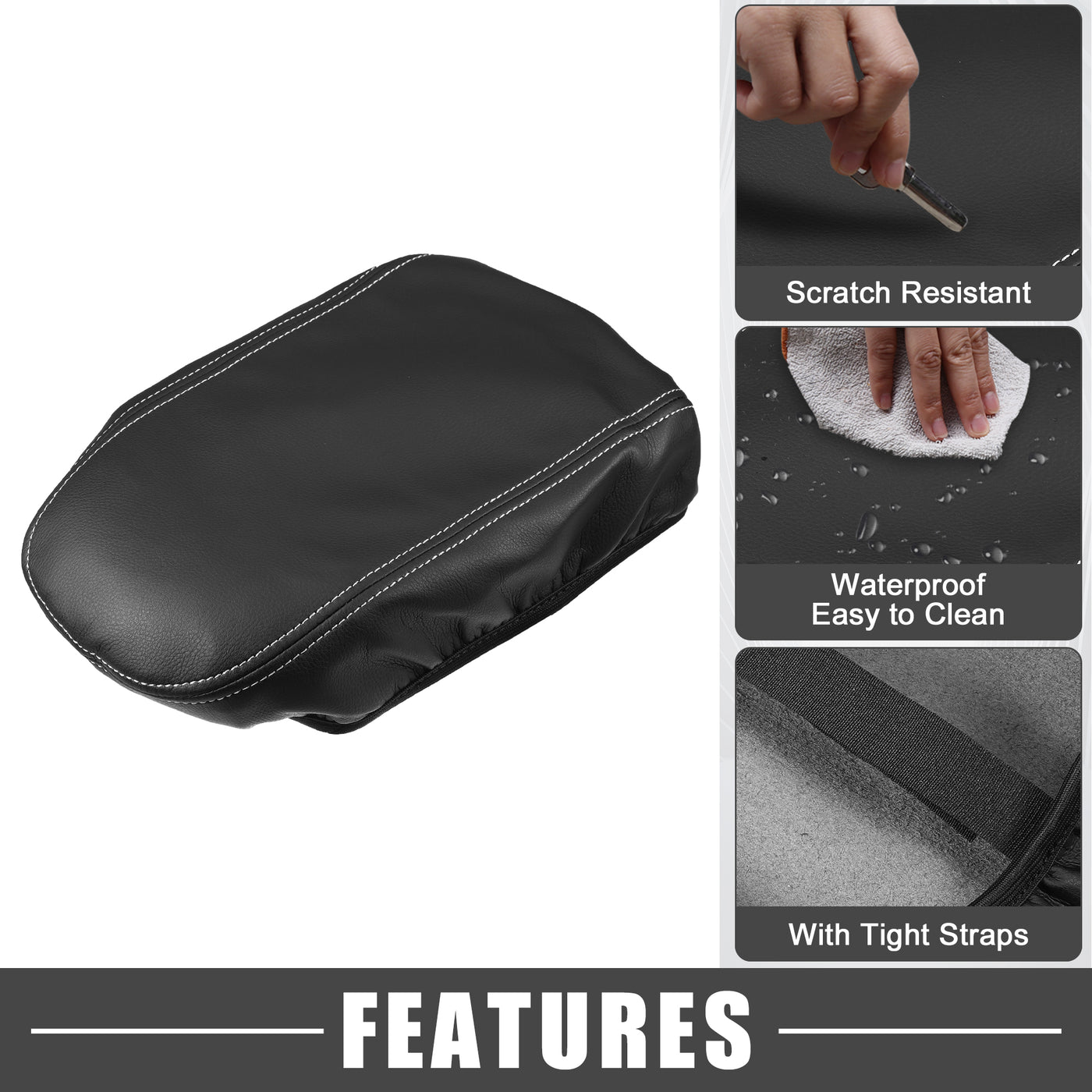 A ABSOPRO Car Seat Armrest Cover Interior Protective Lid Storage Covers Trim for Kia K5 2021-2023 Faux Leather Black Gray