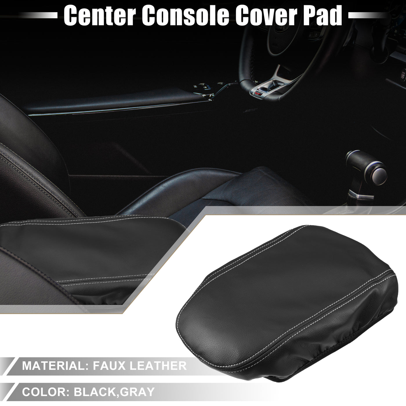 A ABSOPRO Car Seat Armrest Cover Interior Protective Lid Storage Covers Trim for Kia K5 2021-2023 Faux Leather Black Gray