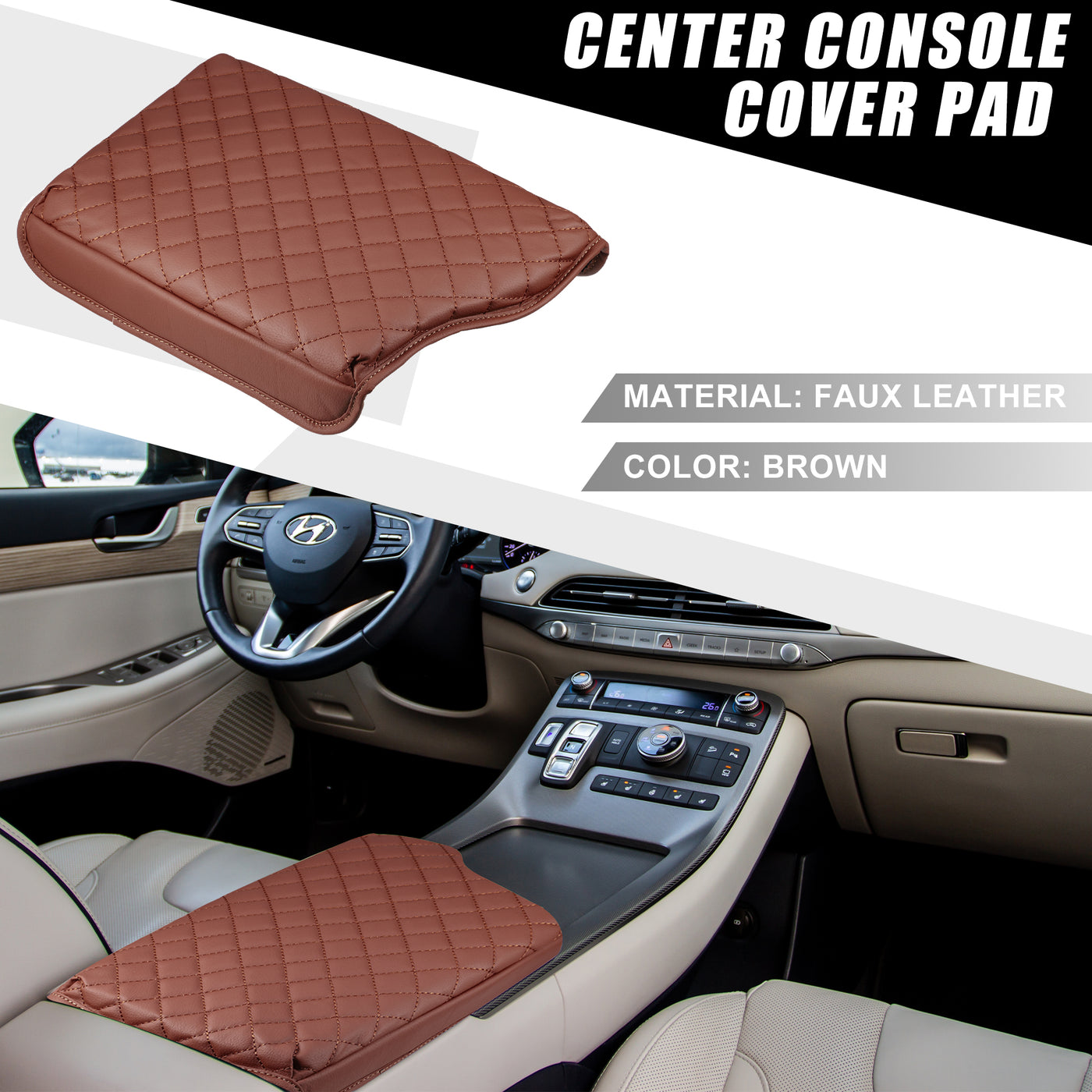 A ABSOPRO Car Seat Armrest Cover Interior Protective Lid Storage Covers Trim for Hyundai Palisade 2020-2023 Faux Leather Brown