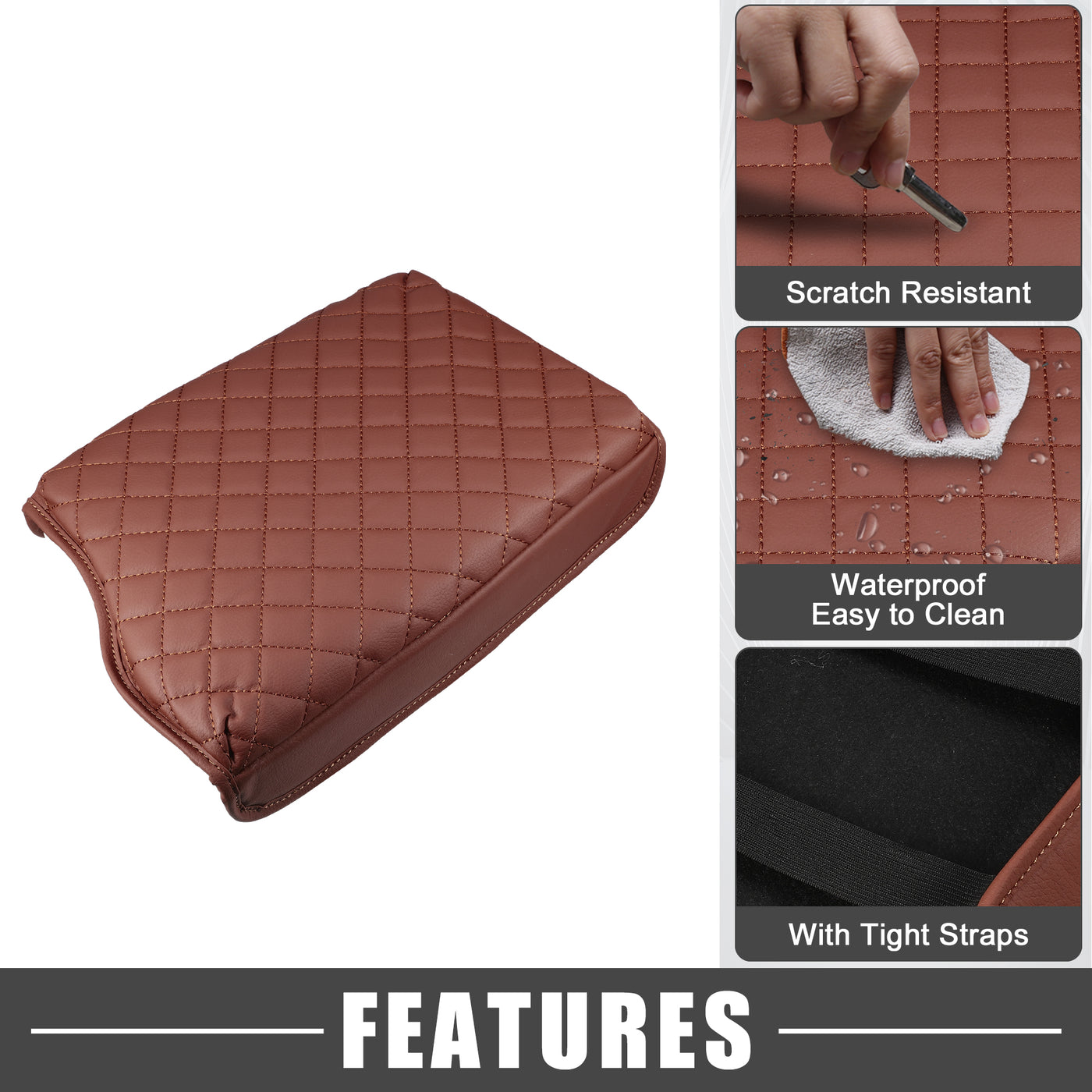 A ABSOPRO Car Seat Armrest Cover Interior Protective Lid Storage Covers Trim for Hyundai Palisade 2020-2023 Faux Leather Brown