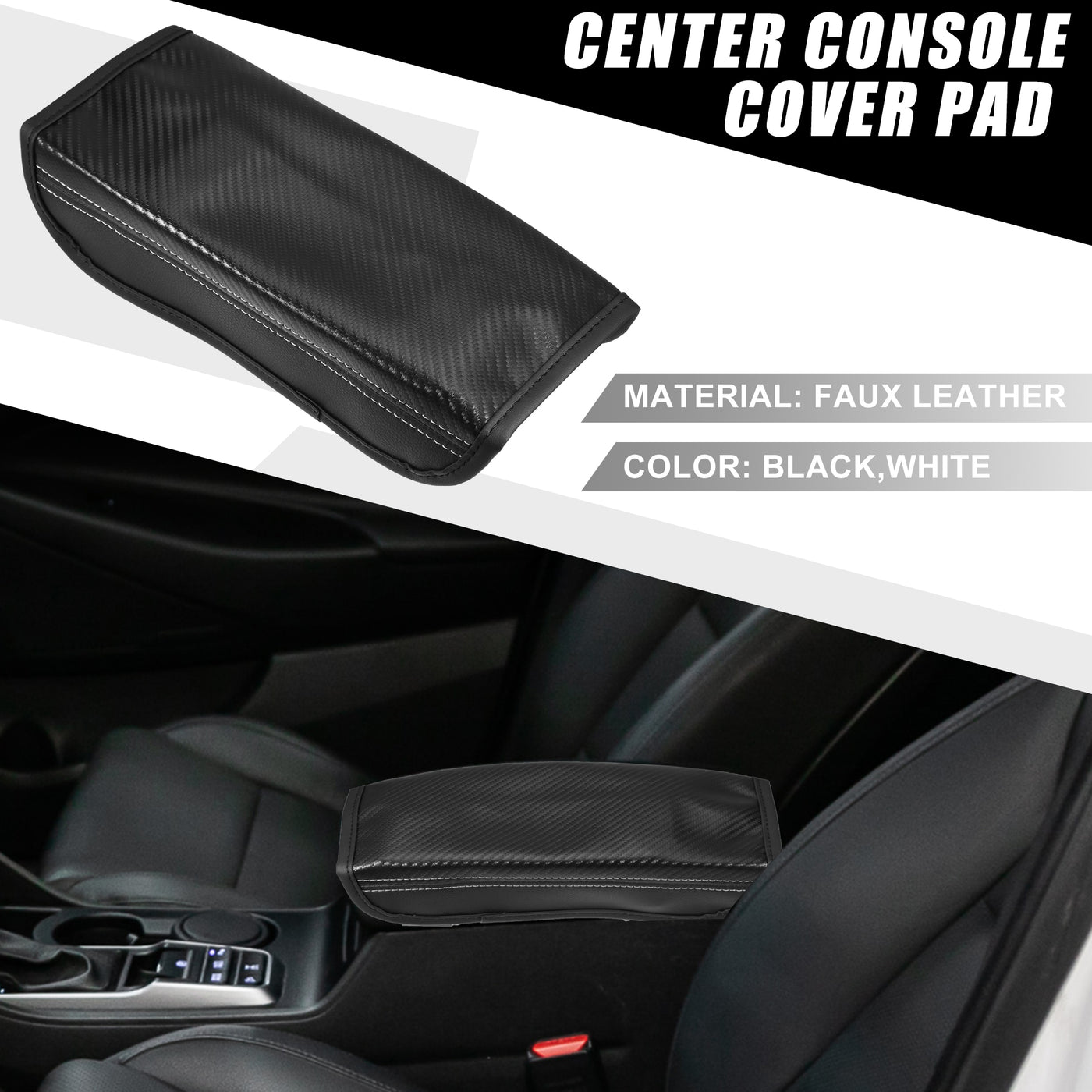 A ABSOPRO Car Seat Armrest Cover Interior Protective Lid Storage Covers Trim for Hyundai Tucson 2016-2021 Faux Leather Carbon Fiber Pattern Black