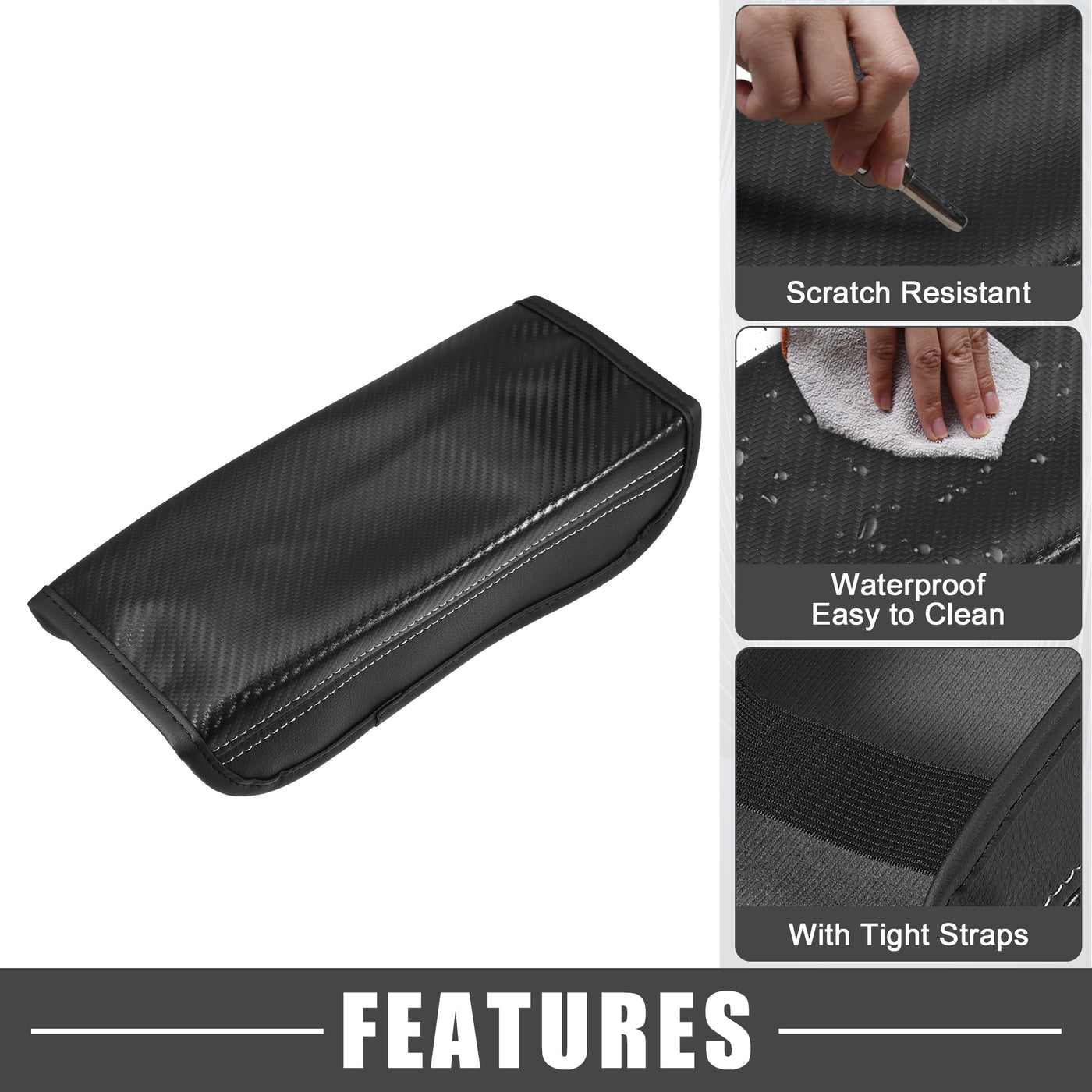 A ABSOPRO Car Seat Armrest Cover Interior Protective Lid Storage Covers Trim for Hyundai Tucson 2016-2021 Faux Leather Carbon Fiber Pattern Black