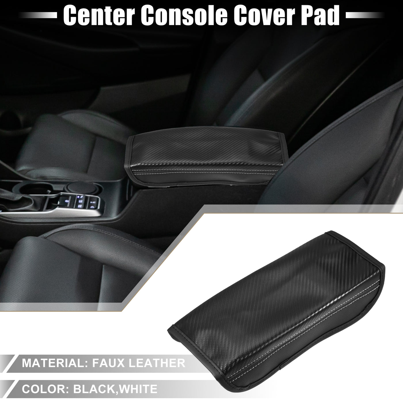 A ABSOPRO Car Seat Armrest Cover Interior Protective Lid Storage Covers Trim for Hyundai Tucson 2016-2021 Faux Leather Carbon Fiber Pattern Black