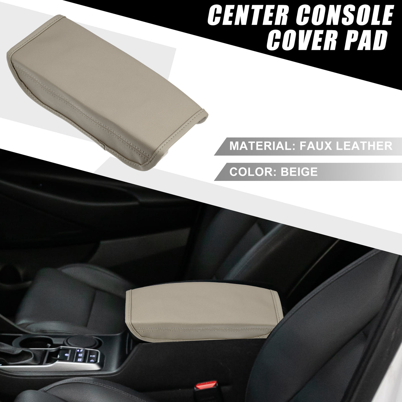 A ABSOPRO Car Seat Armrest Cover Interior Protective Lid Storage Covers Trim for Hyundai Tucson 2022 2023 Faux Leather Beige