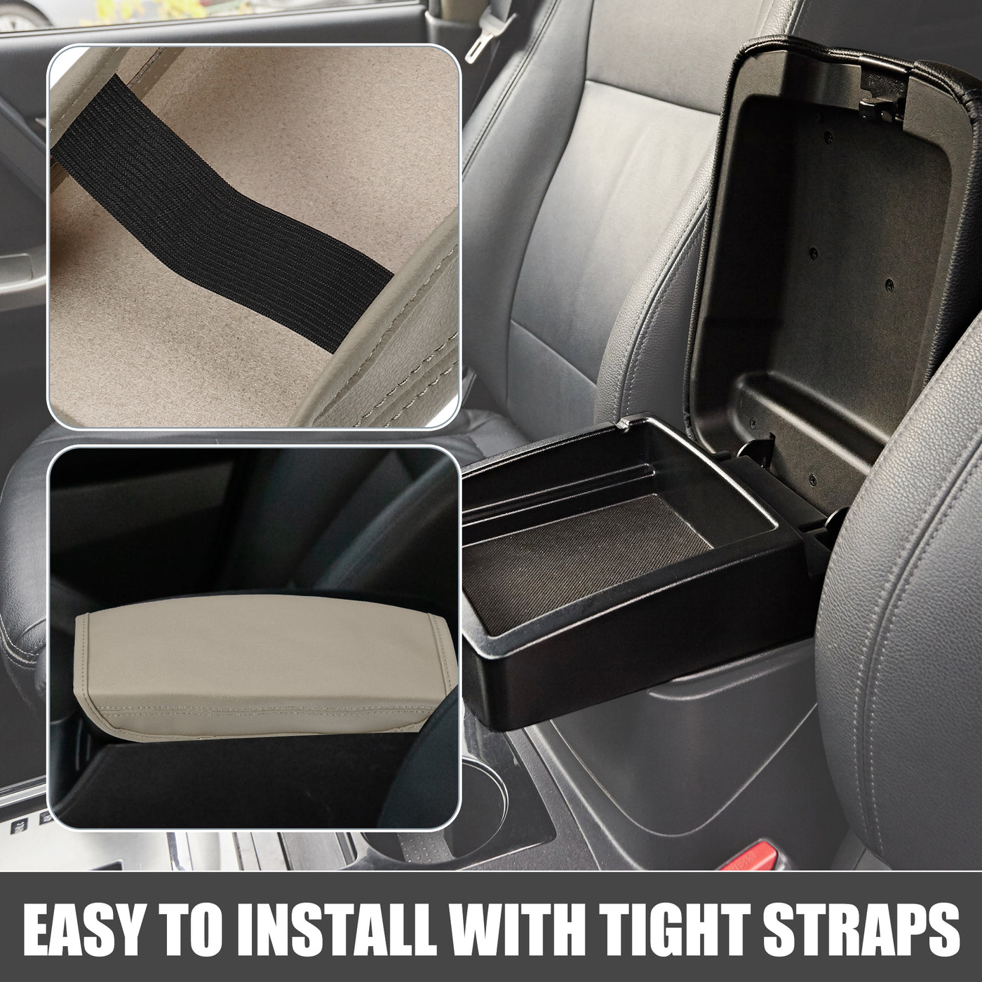 A ABSOPRO Car Seat Armrest Cover Interior Protective Lid Storage Covers Trim for Hyundai Tucson 2022 2023 Faux Leather Beige