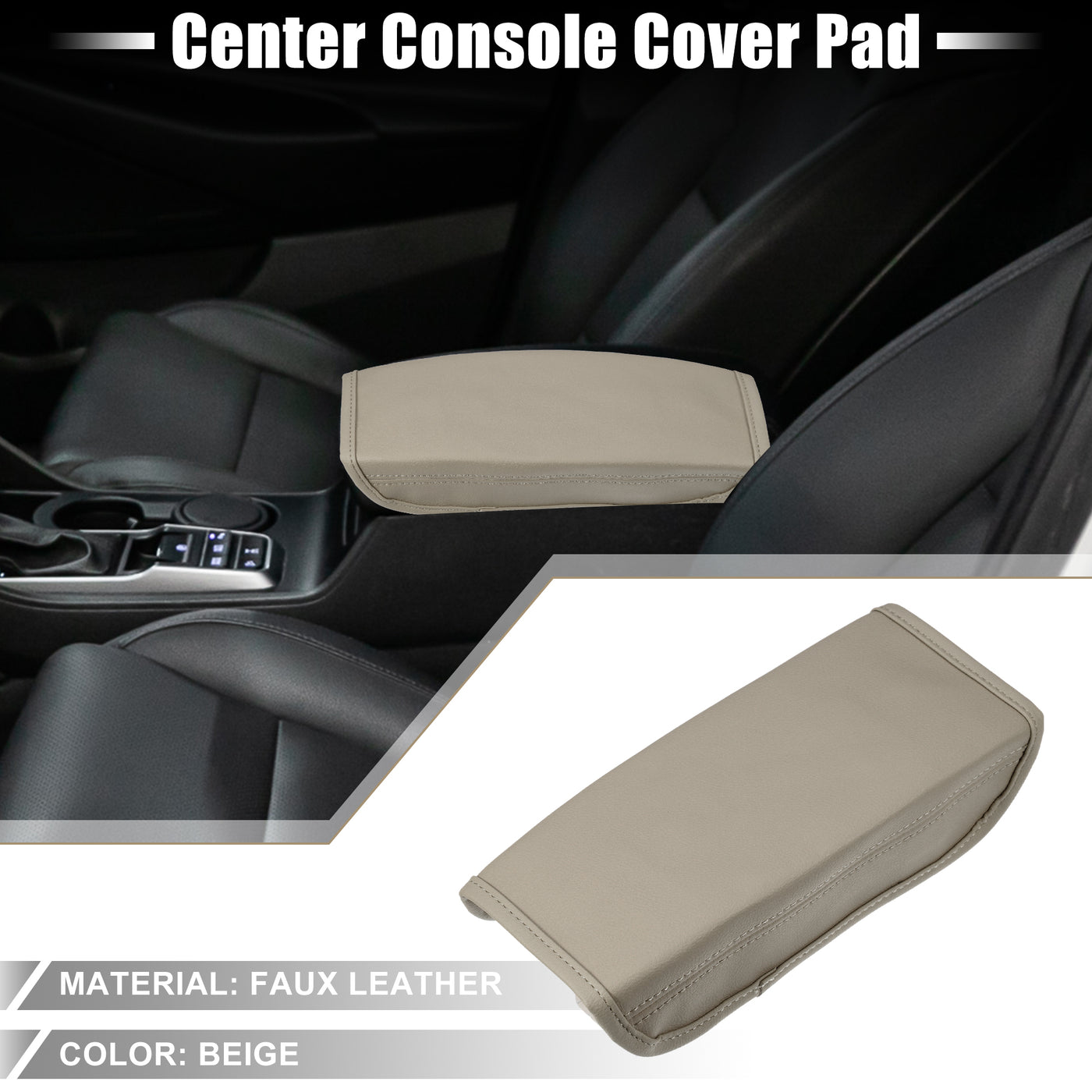 A ABSOPRO Car Seat Armrest Cover Interior Protective Lid Storage Covers Trim for Hyundai Tucson 2022 2023 Faux Leather Beige