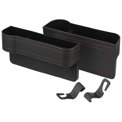 Harfington PU Leather Car Seat Gap Filler Multi-function Cup Holder Car Seat Organizer Console Side Pocket Storage Box with 2 Hook Up - Pack of 2