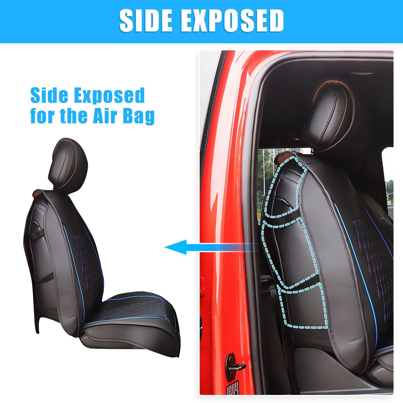 uxcell Uxcell Front Seat Cover for Ford F150 2009-2014 for Ford F-150 2015-2018 2019-2023 Seat Protectors Pad Waterproof Faux Leather Pickup Cover Black Blue 2 Pcs