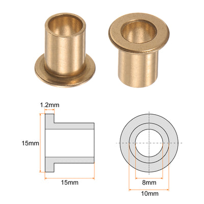 Harfington 2pcs Flange Bearing Sleeve 8mm x 10mm x 15mm Bronze Self Lubricating Bushings