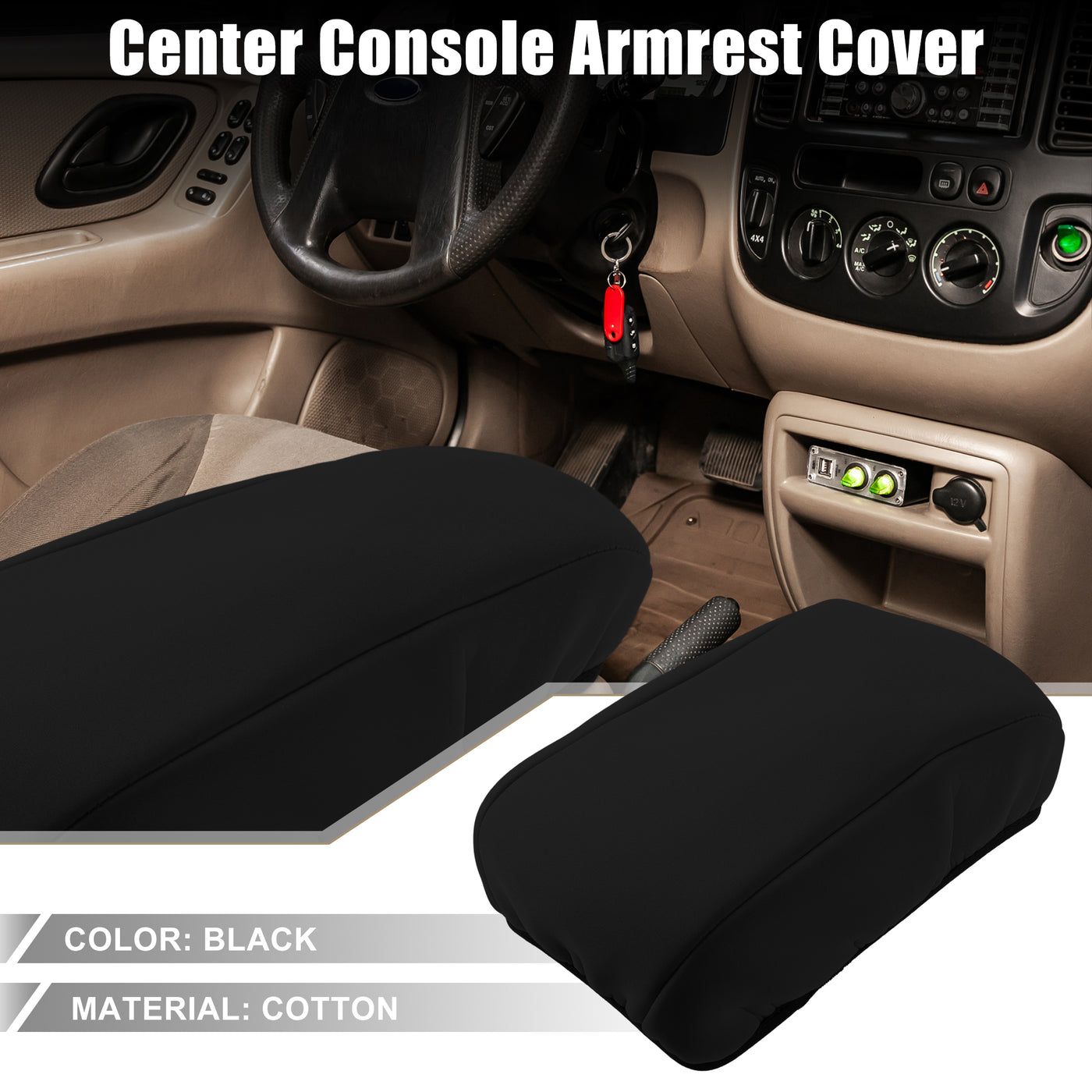 A ABSOPRO Car Center Center Console Armrest Cover Interior Protective Lid Storage Covers Trim for Ford Bronco Sport 2021-2023 Black