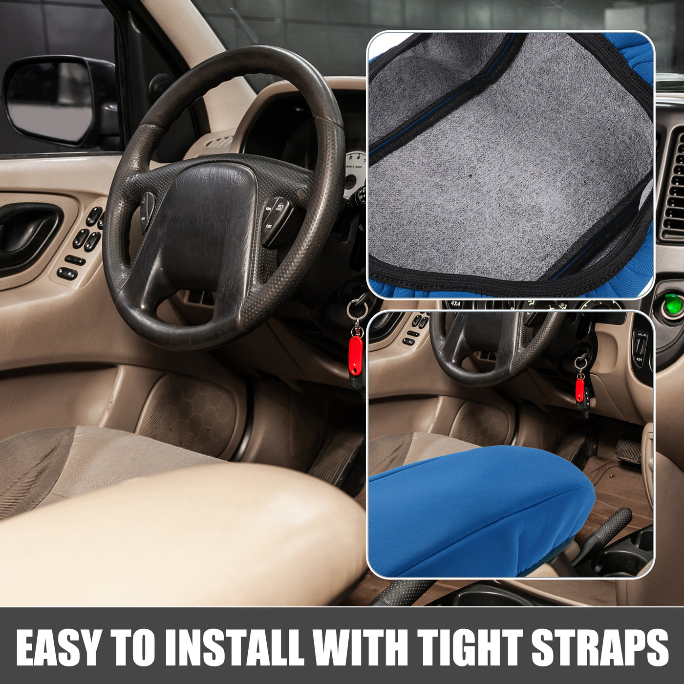 A ABSOPRO Car Center Center Console Armrest Cover Interior Protective Lid Storage Covers Trim for Ford Bronco Sport 2021-2023 Blue