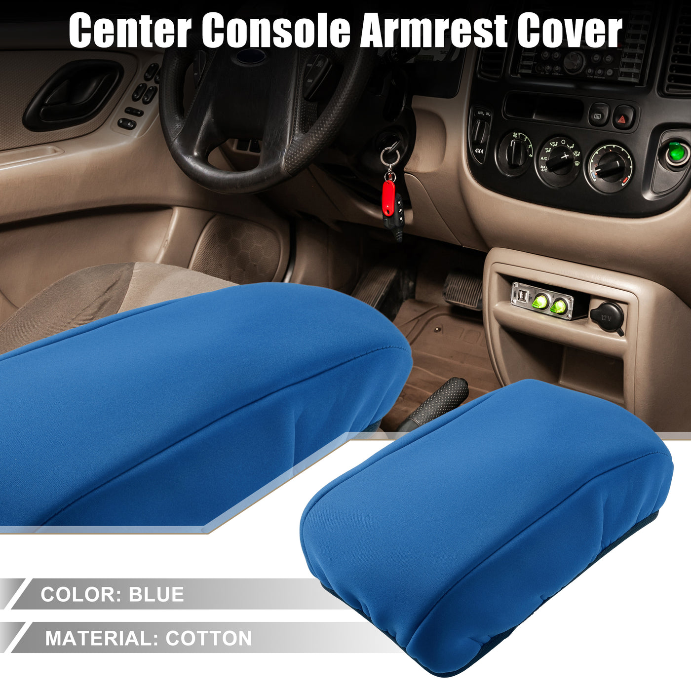 A ABSOPRO Car Center Center Console Armrest Cover Interior Protective Lid Storage Covers Trim for Ford Bronco Sport 2021-2023 Blue