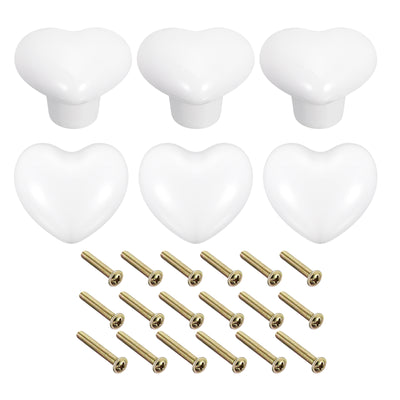 Harfington Uxcell 6Pcs Ceramic Knobs, Kitchen Drawer Knobs, Heart Shape Knobs, White