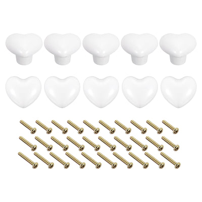 Harfington Uxcell 10Pcs Ceramic Knobs, Kitchen Drawer Knobs, Heart Shape Knobs, White