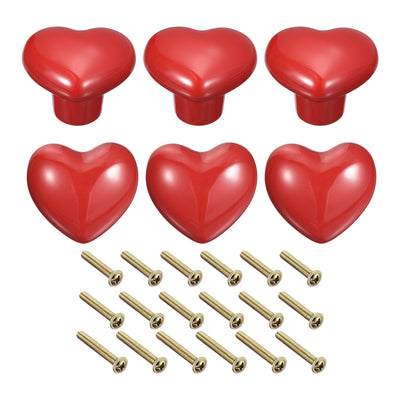 uxcell Uxcell 6Pcs Ceramic Knobs, Kitchen Drawer Knobs, Heart Shape Knobs, Red