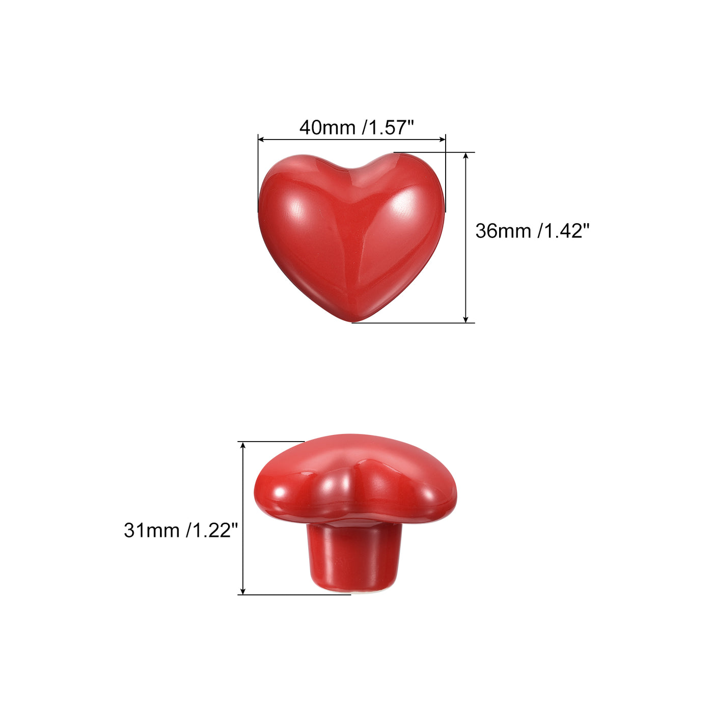 uxcell Uxcell 10Pcs Ceramic Knobs, Kitchen Drawer Knobs, Heart Shape Knobs, Red