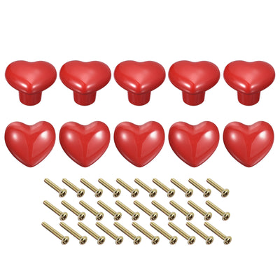 Harfington Uxcell 10Pcs Ceramic Knobs, Kitchen Drawer Knobs, Heart Shape Knobs, Red